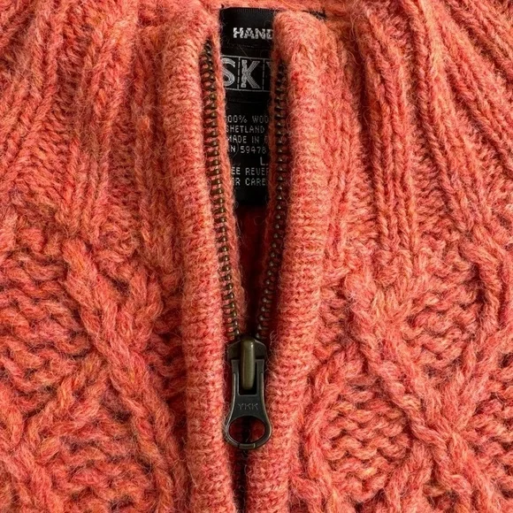 SKYR Hand Knit Shetland Wool Cable Knit Full Zip Sweater Womens Large - Picture 2 of 10